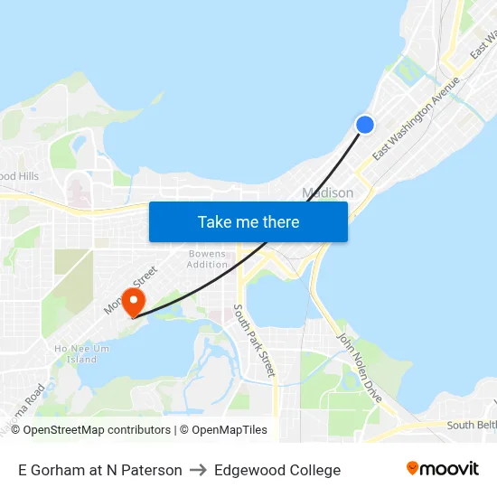 E Gorham at N Paterson to Edgewood College map