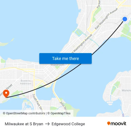 Milwaukee at S Bryan to Edgewood College map