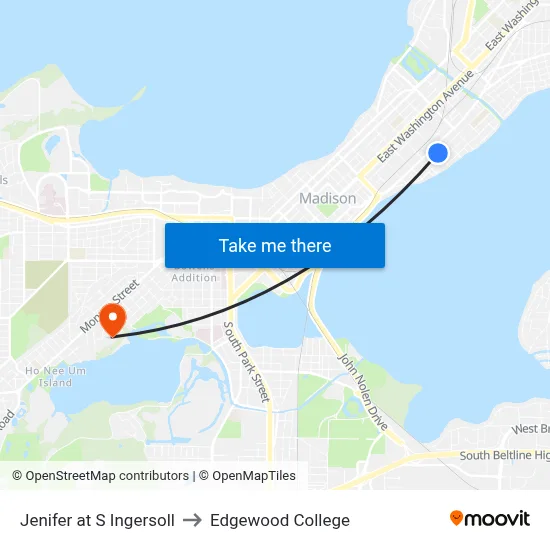 Jenifer at S Ingersoll to Edgewood College map