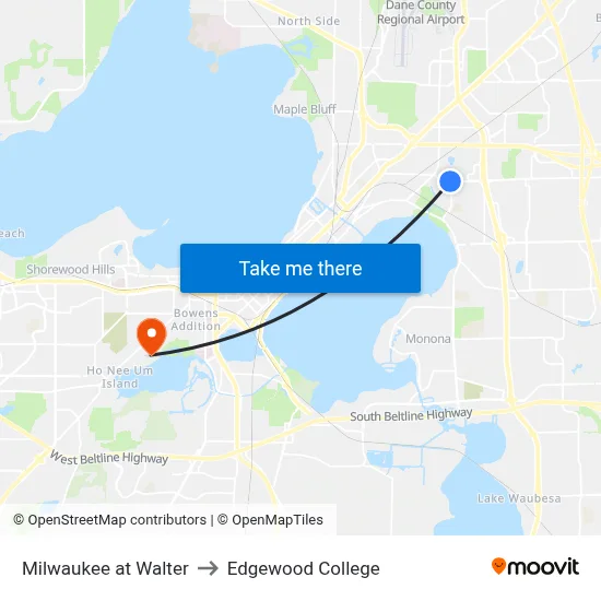 Milwaukee at Walter to Edgewood College map