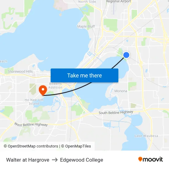 Walter at Hargrove to Edgewood College map