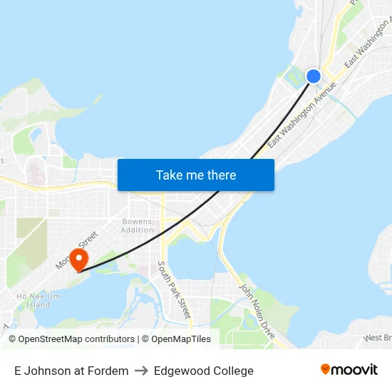 E Johnson at Fordem to Edgewood College map