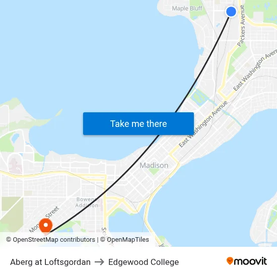 Aberg at Loftsgordan to Edgewood College map