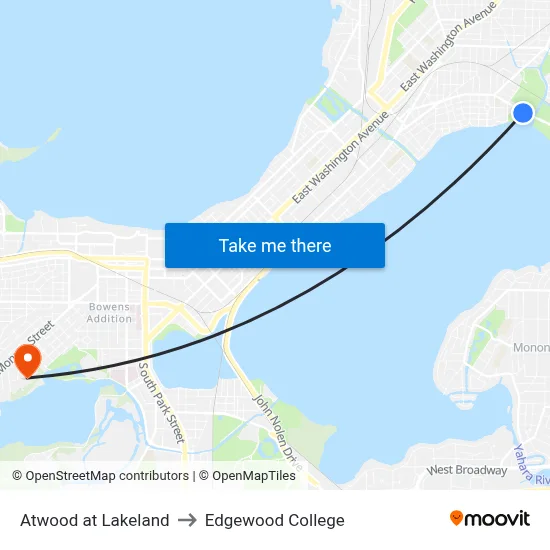 Atwood at Lakeland to Edgewood College map