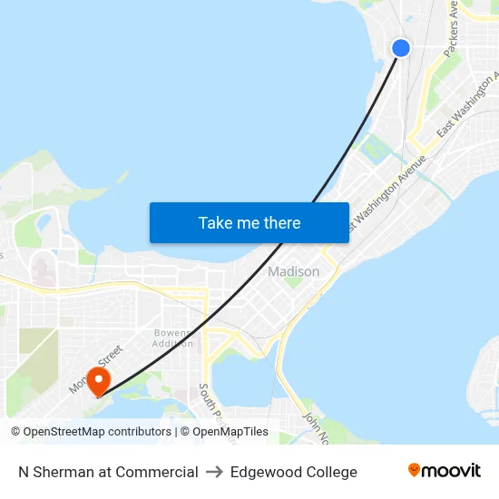 N Sherman at Commercial to Edgewood College map