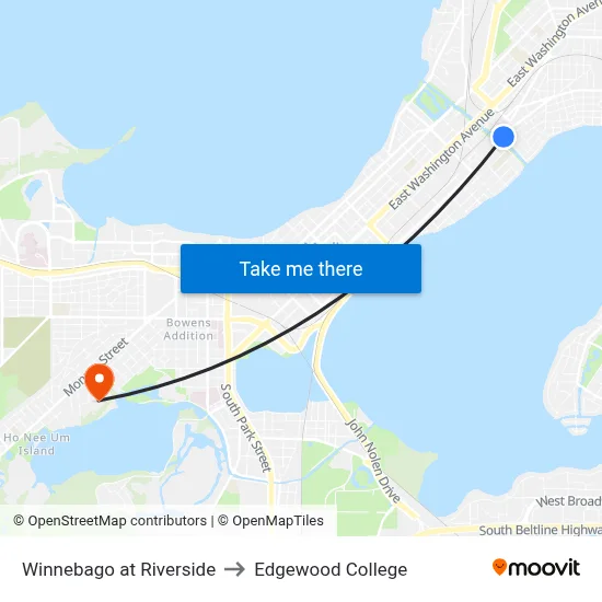 Winnebago at Riverside to Edgewood College map