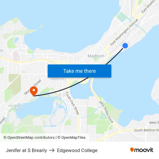 Jenifer at S Brearly to Edgewood College map