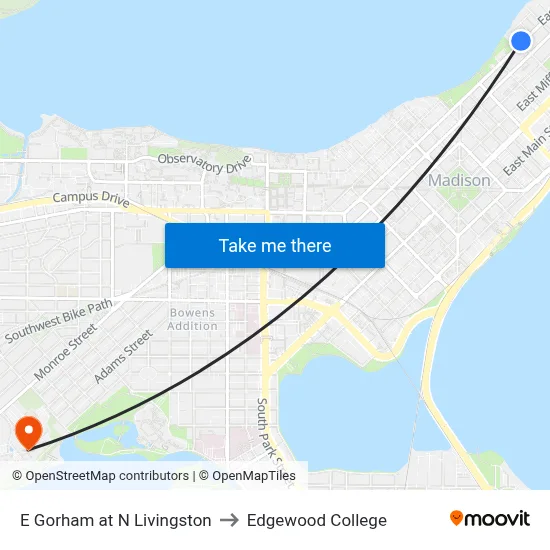 E Gorham at N Livingston to Edgewood College map
