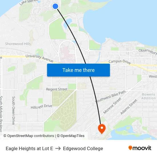 Eagle Heights at Lot E to Edgewood College map