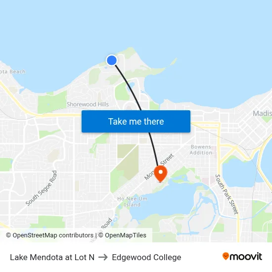 Lake Mendota at Lot N to Edgewood College map