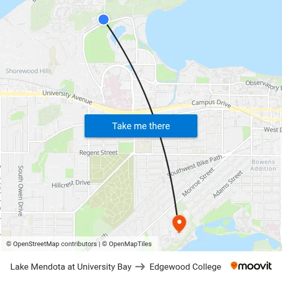 Lake Mendota at University Bay to Edgewood College map
