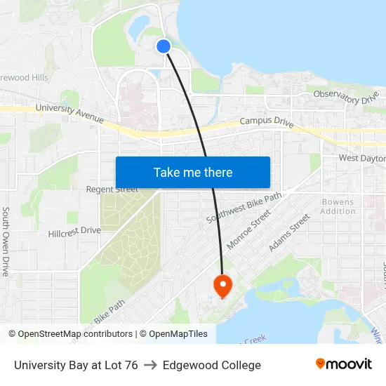 University Bay at Lot 76 to Edgewood College map