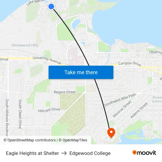 Eagle Heights at Shelter to Edgewood College map
