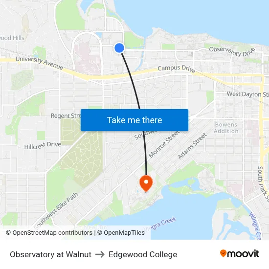 Observatory at Walnut to Edgewood College map