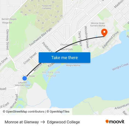 Monroe at Glenway to Edgewood College map