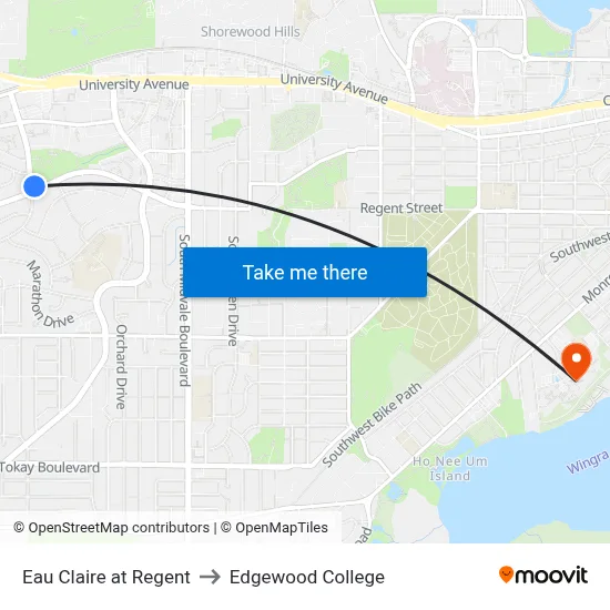 Eau Claire at Regent to Edgewood College map