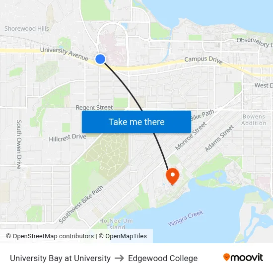 University Bay at University to Edgewood College map