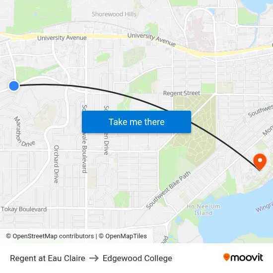 Regent at Eau Claire to Edgewood College map