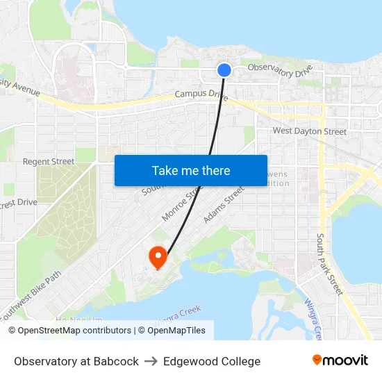 Observatory at Babcock to Edgewood College map