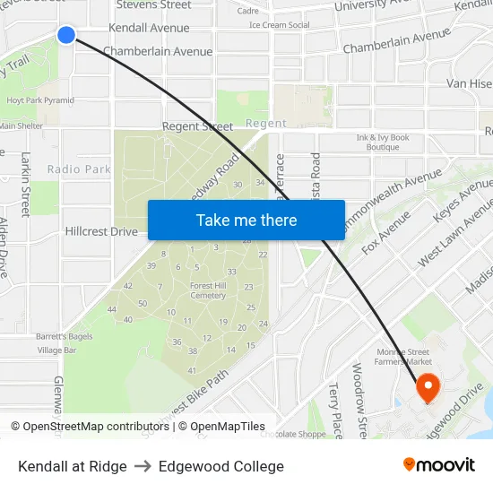 Kendall at Ridge to Edgewood College map