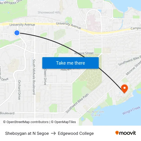Sheboygan at N Segoe to Edgewood College map