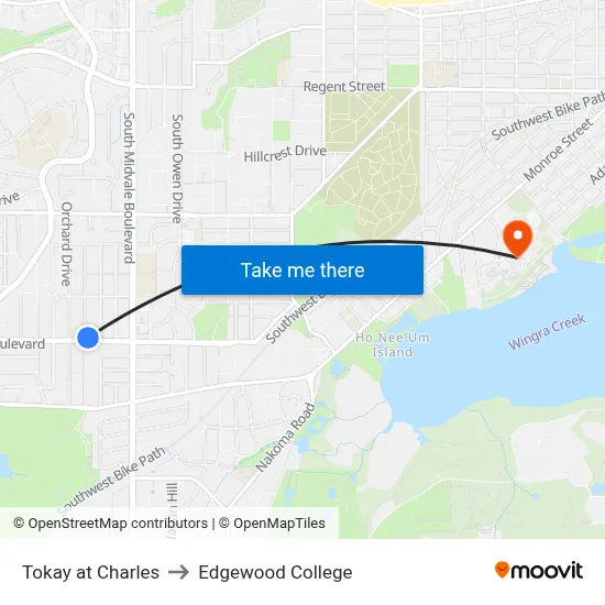 Tokay at Charles to Edgewood College map