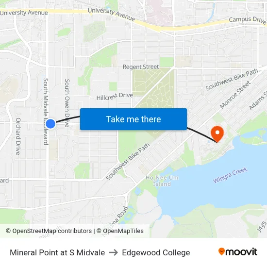 Mineral Point at S Midvale to Edgewood College map
