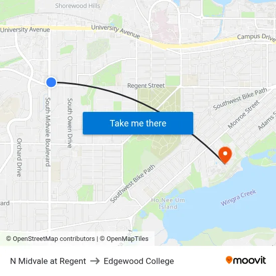 N Midvale at Regent to Edgewood College map