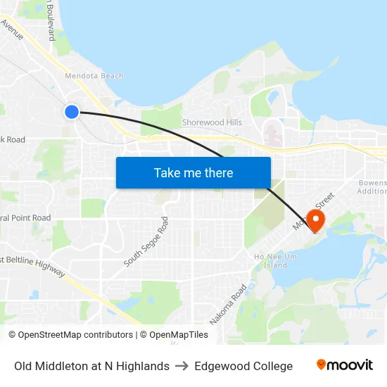 Old Middleton at N Highlands to Edgewood College map