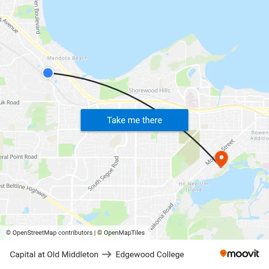 Capital at Old Middleton to Edgewood College map