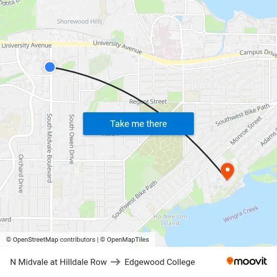 N Midvale at Hilldale Row to Edgewood College map