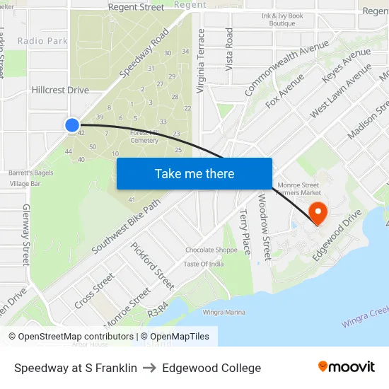 Speedway at S Franklin to Edgewood College map