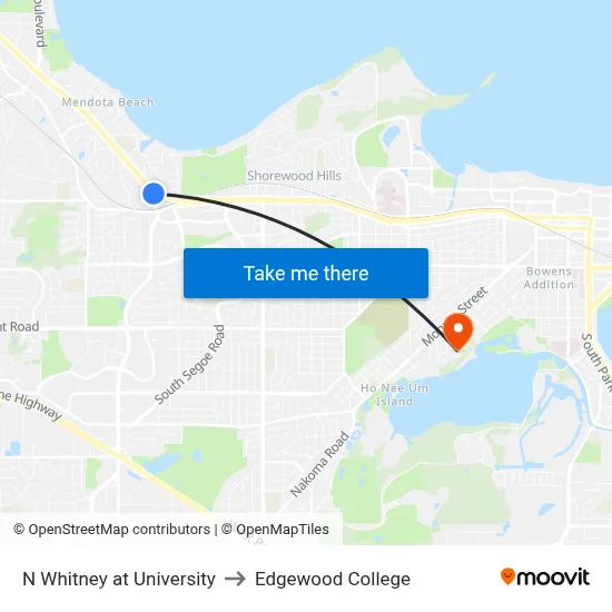 N Whitney at University to Edgewood College map
