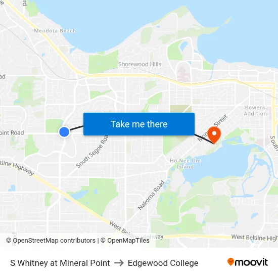 S Whitney at Mineral Point to Edgewood College map