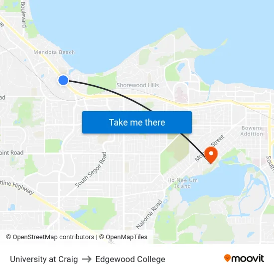 University at Craig to Edgewood College map