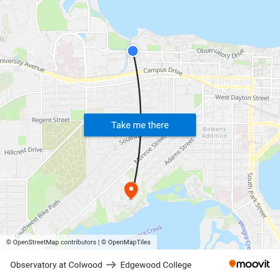 Observatory at Colwood to Edgewood College map