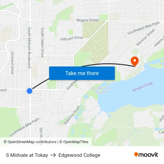 S Midvale at Tokay to Edgewood College map