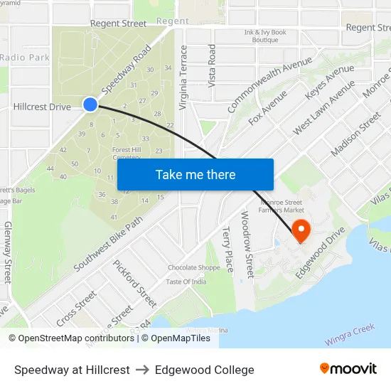 Speedway at Hillcrest to Edgewood College map
