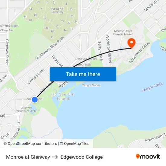 Monroe at Glenway to Edgewood College map