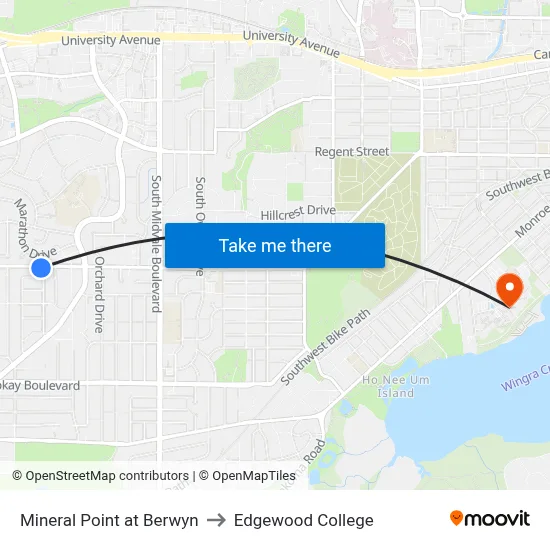 Mineral Point at Berwyn to Edgewood College map