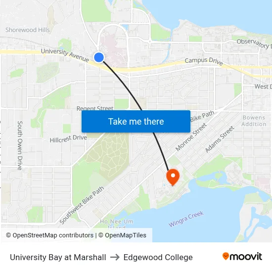 University Bay at Marshall to Edgewood College map