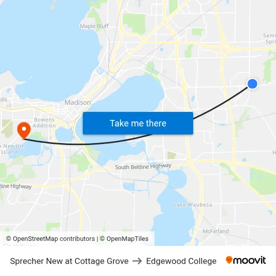 Sprecher New at Cottage Grove to Edgewood College map