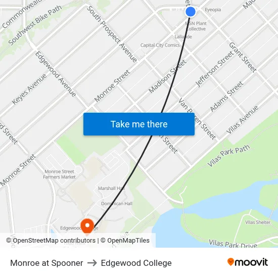 Monroe at Spooner to Edgewood College map