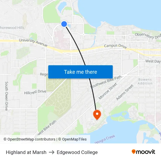 Highland at Marsh to Edgewood College map