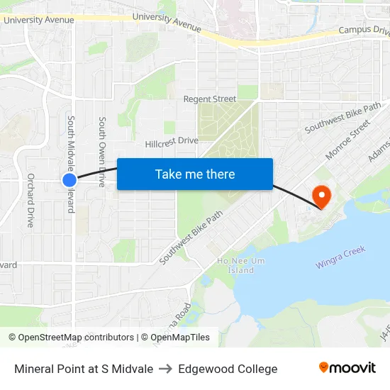 Mineral Point at S Midvale to Edgewood College map