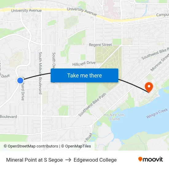 Mineral Point at S Segoe to Edgewood College map