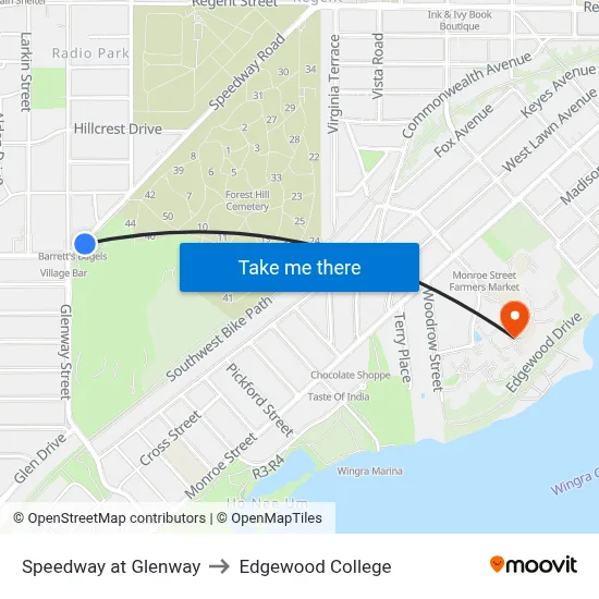 Speedway at Glenway to Edgewood College map