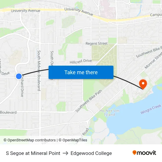 S Segoe at Mineral Point to Edgewood College map