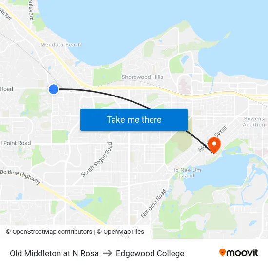 Old Middleton at N Rosa to Edgewood College map