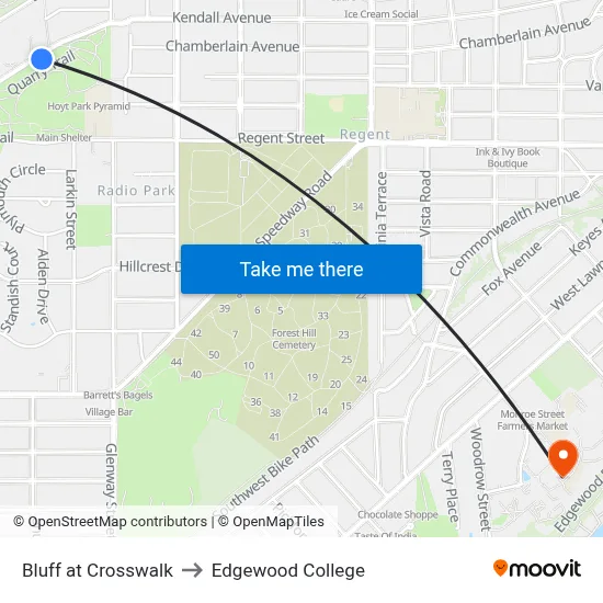 Bluff at Crosswalk to Edgewood College map